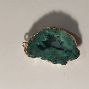 Emerald Green Druzy Crystal Agate Rock Geode Pendant Charm For Necklace.